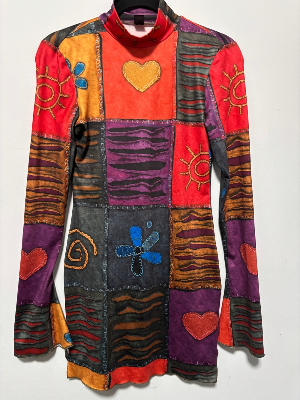 SHEIN Colorful Long Sleeve Mock Neck Bell Sleeves Dress Size M